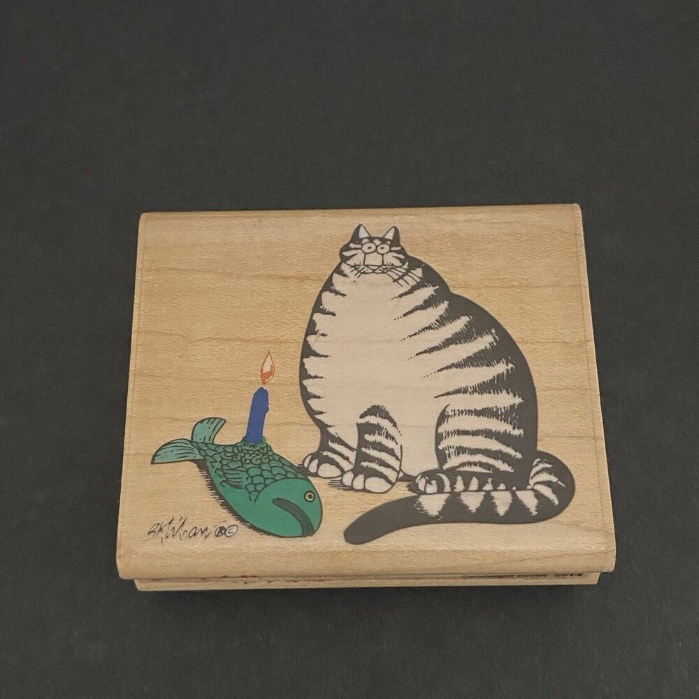 1990 Rubber Stampede B Kliban Candlelight Dinner Wood Mounted Rubber Stamp